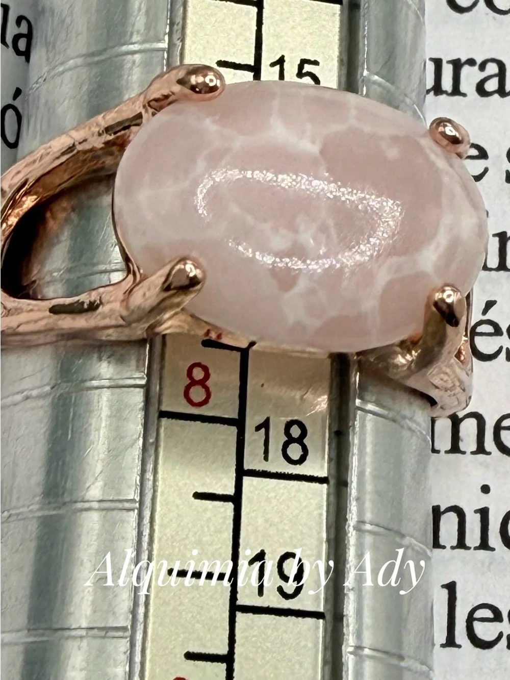 Rose Gold Ring with Pale Pink agate Oval Stone